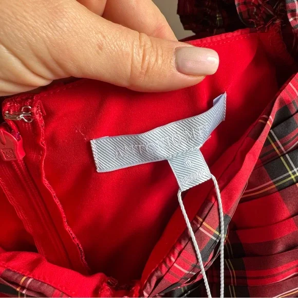 NWT Antonio Melani Elvira Plaid Tie Square Neck Long Puffed Sleeve Blouse Sz 6 - Picture 11 of 11